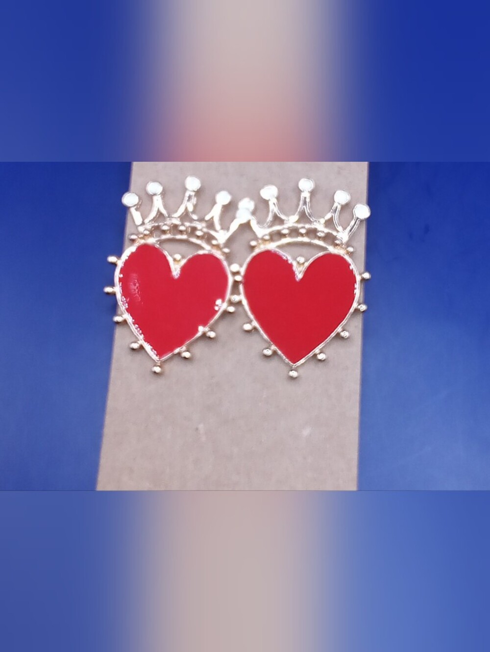 Red Heart Crown Stud Earrings - Women Accessories